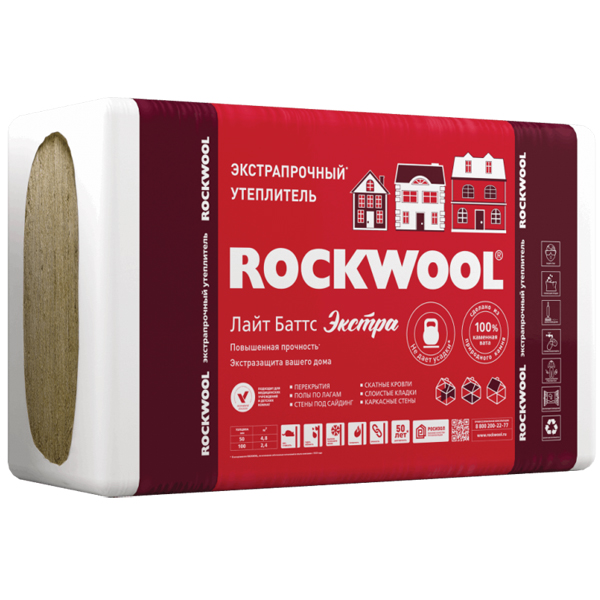Утеплитель Rockwool Лайт Баттс Экстра 600х1000х50 мм 4.8м2