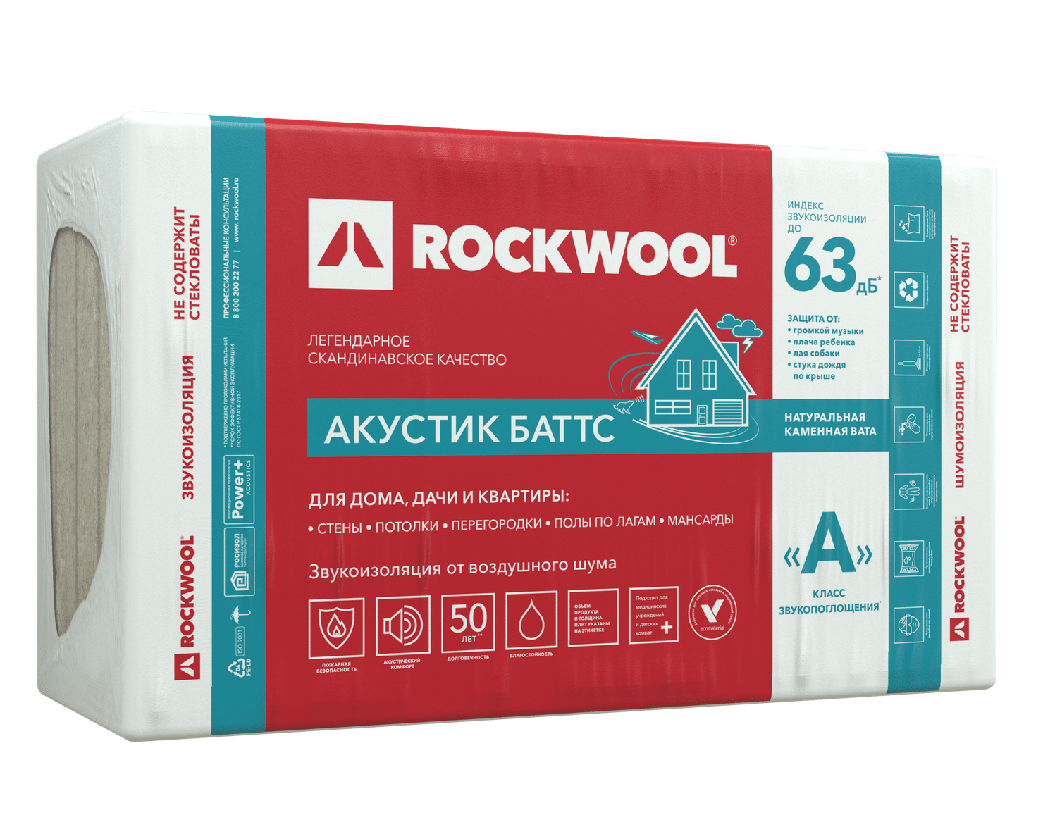 Звукоизоляция Rockwool Акустик Баттс 1000х600х50 мм 6м2 0.3м3 10шт