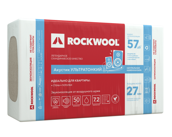 Rockwool Акустик Баттс Ультратонкий 1000х600х27 мм 12шт 7.2м2 0.19м3