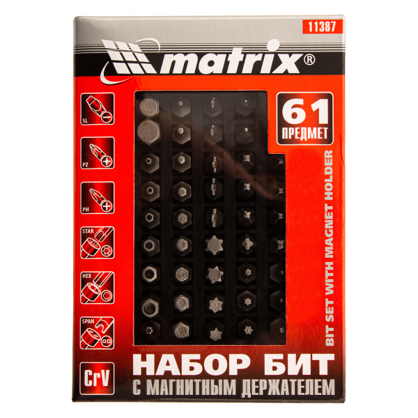Набор бит с магнитным держателем, CrV, 61 шт. Matrix цена