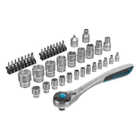 Набор торцевых головок, трещотка 120 зубьев, 1/2", 1/4", CrV, 41 предмет Gross цена