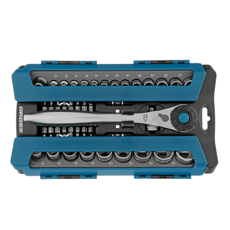 Набор торцевых головок, трещотка 120 зубьев, 1/2", 1/4", CrV, 41 предмет Gross цена